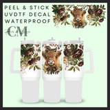 Brown flowers highland cow 40oz Uvdtf wrap
