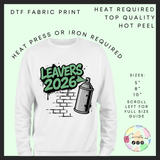 Leavers 2026 spray paint DTF transfer green