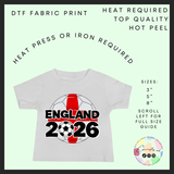 England 2026 kids DTF transfer