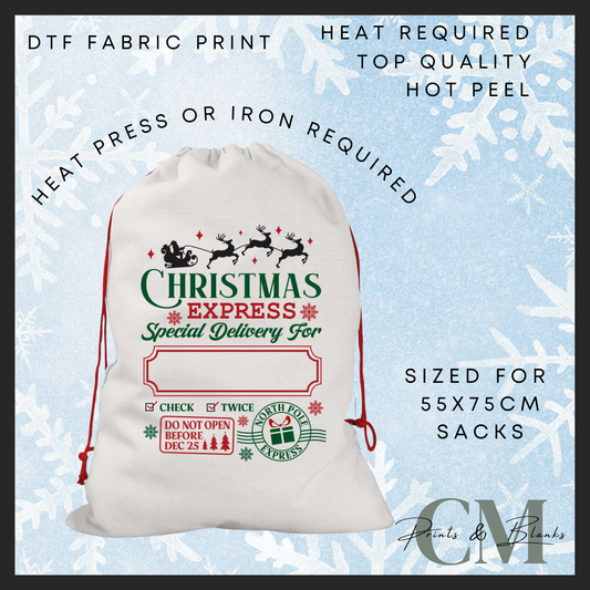 Christmas express DTF Santa sack transfer