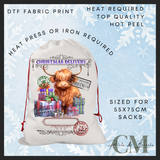 Christmas delivery highland cow DTF Santa sack transfer