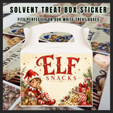 Solvent treat box sticker - elf snacks red