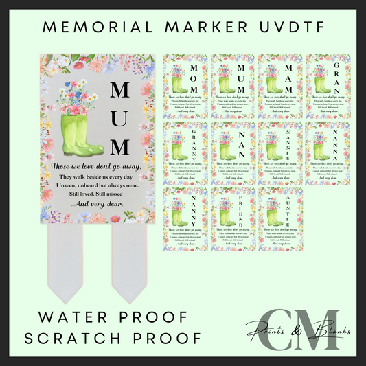 Flowers & welly’s memorial marker Uvdtf decals