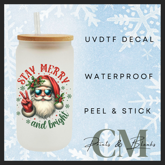 Stay merry and bright single uvdtf decal (4” / 10cm)