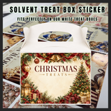 Solvent treat box sticker - Christmas treats red