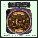Christmas Toy Shop chocolate tub solvent sticker
