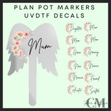 Pink flowers angel wing plant pot marker Uvdtf decal