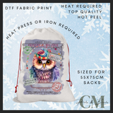 Christmas owl DTF Santa sack transfer