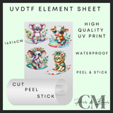 Surfing animals Uvdtf element sheet