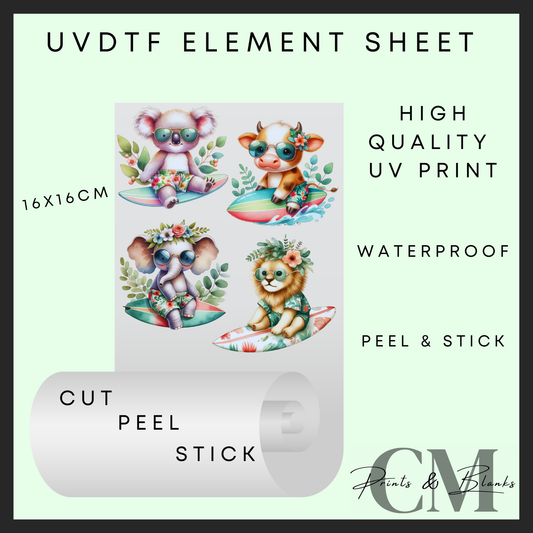 Surfing animals Uvdtf element sheet