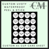 Custom Uvdtf logo cup care sheets