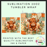 Patch highland cow Sublimation 20oz tumbler wrap