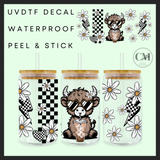 Checkered highland Cow 16oz Uvdtf wrap