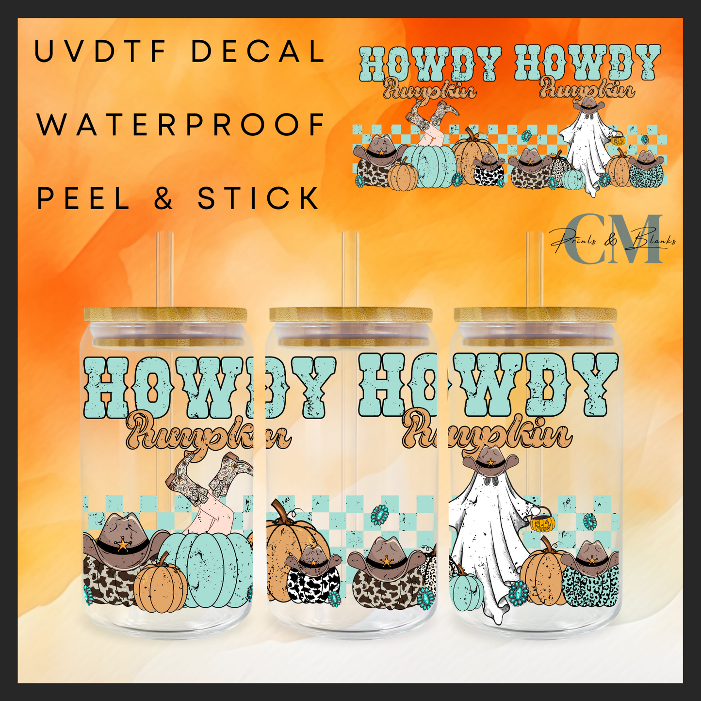Blue howdy pumpkin autumn 16oz Uvdtf wrap