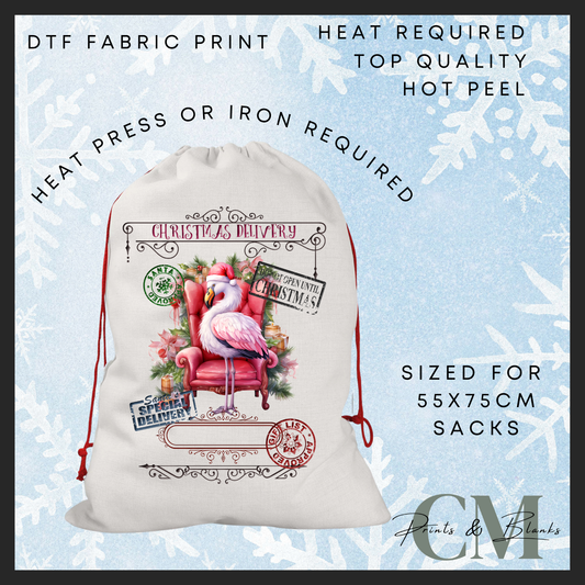 Flamingo DTF Santa sack transfer