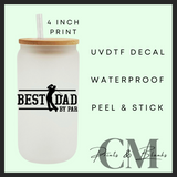 Best dad by par Fathers Day Uvdtf single decal (4” / 10cm)