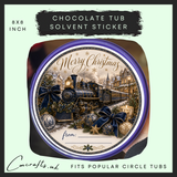 Blue Christmas Train chocolate tub solvent sticker