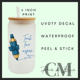 Teach love inspire pencil blue Uvdtf single decals (4”, 10cm)
