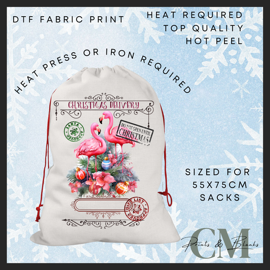Flamingo flowers DTF Santa sack transfer