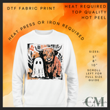 Highland cow with ghost DTF transfer