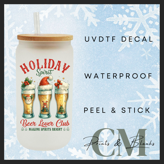 Holiday beer spirit single uvdtf decal (4” / 10cm)