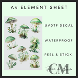 Green mushrooms A4 uvdtf element sheet
