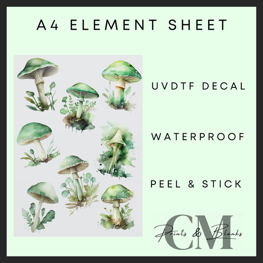 Green mushrooms A4 uvdtf element sheet