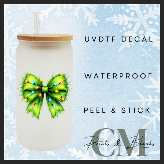 Christmas Green bow single uvdtf decal (4” / 10cm)