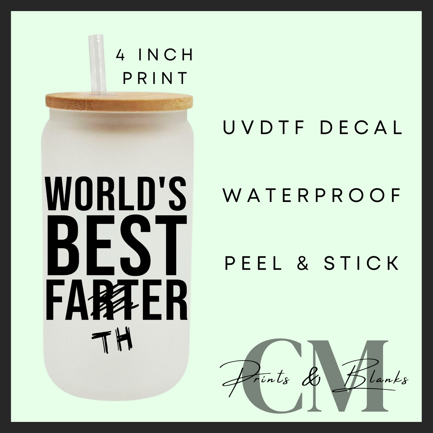 Worlds best farter Fathers Day Uvdtf single decal (4” / 10cm)
