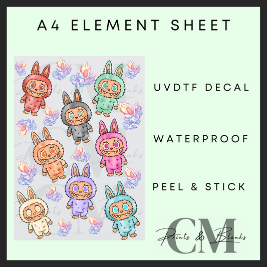 Energy crystal monsters A4 uvdtf element sheet