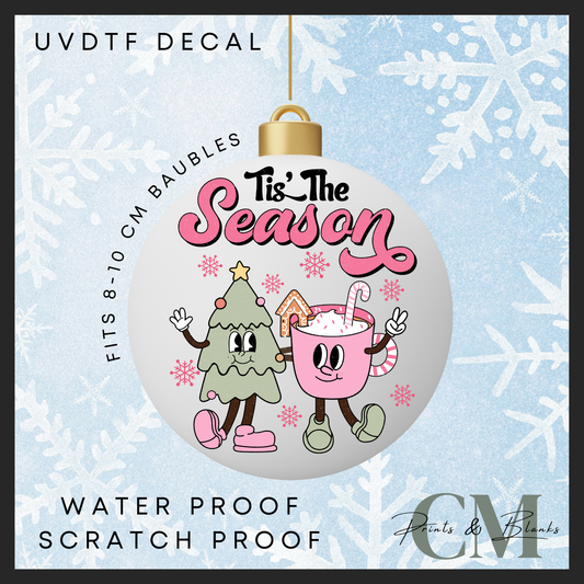 Tis the season dancing tree and mug 8-10cm bauble Uvdtf decal