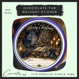 Blue Library chocolate tub solvent sticker