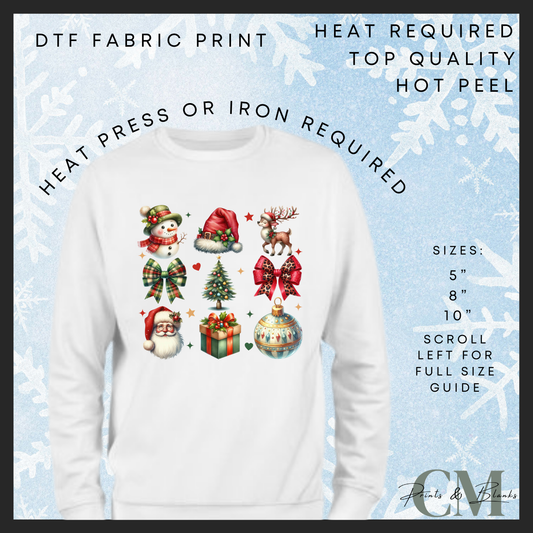 Christmas & bows DTF transfer