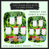 16oz glass mug with lid & straw