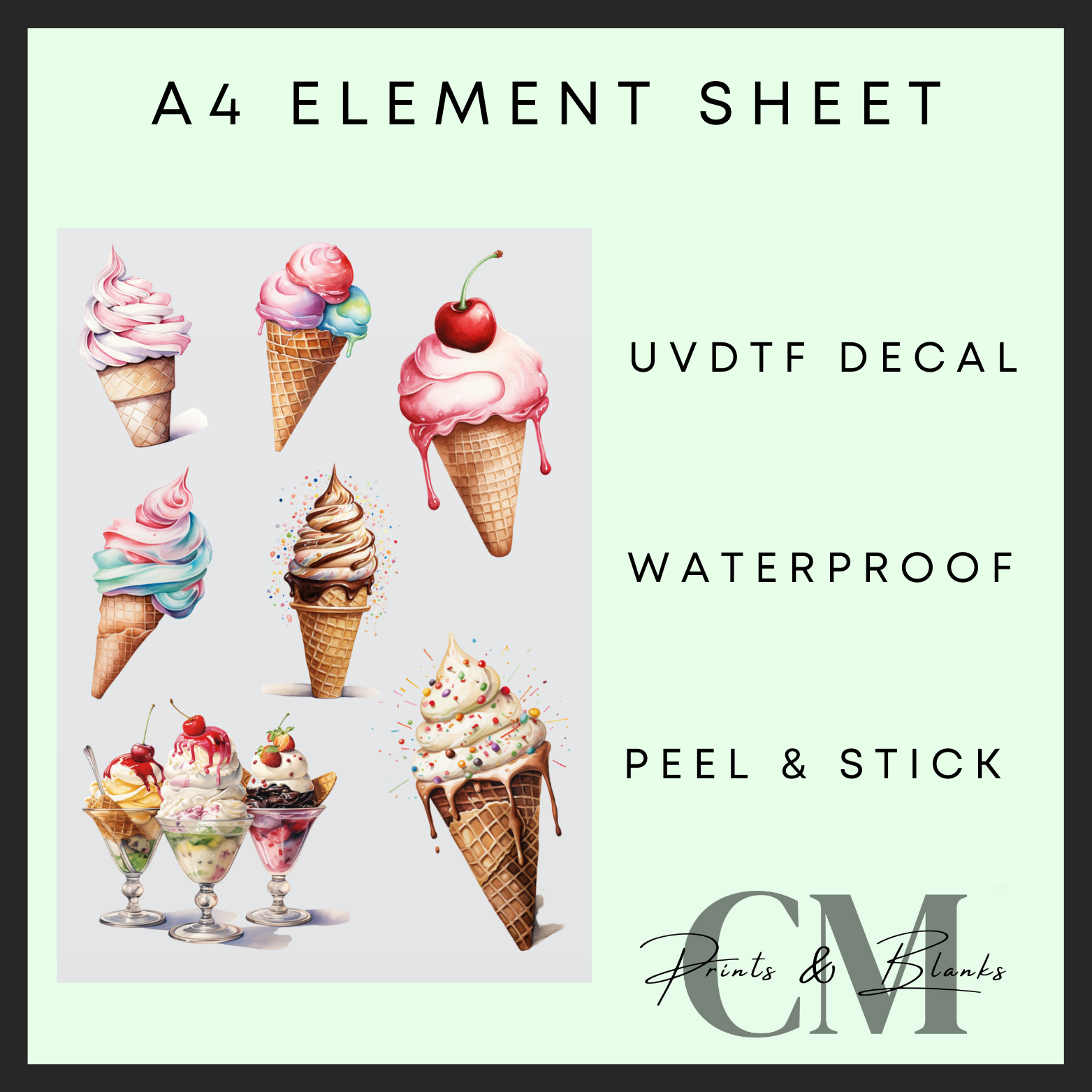Ice Element Label Ice cream A4 uvdtf element sheet – cmcraftsuk