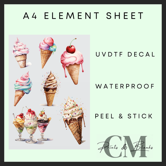 Ice cream A4 uvdtf element sheet
