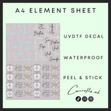 Garden stake blue, pink, white and black writing A4 uvdtf element sheet