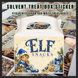Solvent treat box sticker - elf snacks blue