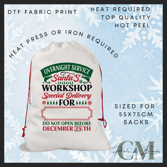 Overnight service DTF Santa sack transfer