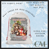 Raccoon DTF Santa sack transfer