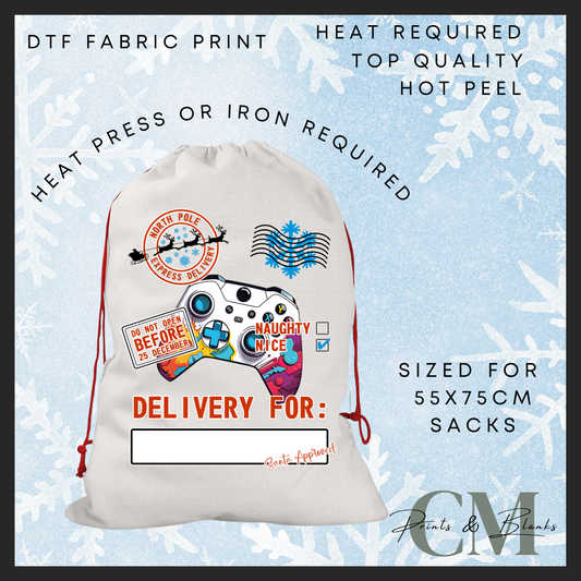 X console DTF Santa sack transfer