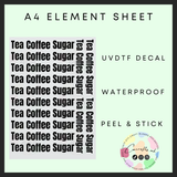 Black tea, coffee, sugar A4 element sheet