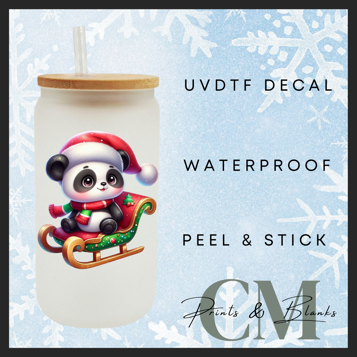 Christmas Pandas Uvdtf single transfers (4” / 10cm)