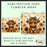 Golden butterfly highland cow Sublimation 20oz tumbler wrap