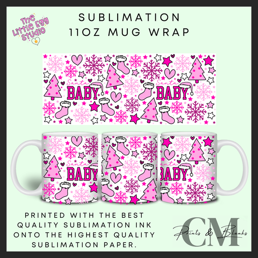 Pink Santa baby 11oz sublimation mug wrap