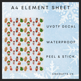 Small Repeated Christmas monsters Uvdtf A4 element sheet