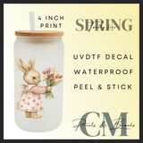 Girl flower bunny uvdtf single decal (4” / 10cm)