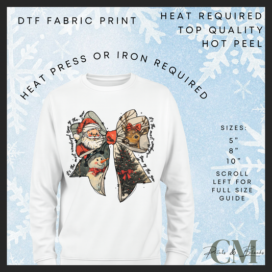 Christmas bow DTF transfer