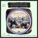 Blue Christmas Town chocolate tub solvent sticker