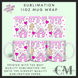 Pink gingerbread house 11oz sublimation mug wrap